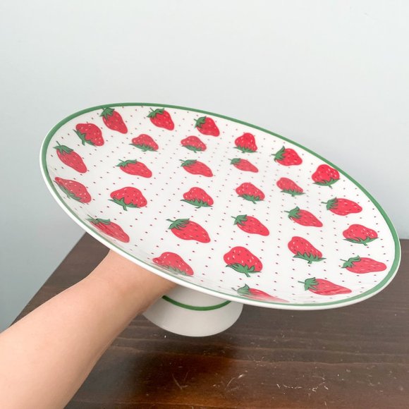 SOLD Vintage Japanese Porcelain Strawberry Cake Stand 10in - Picture 3 of 8